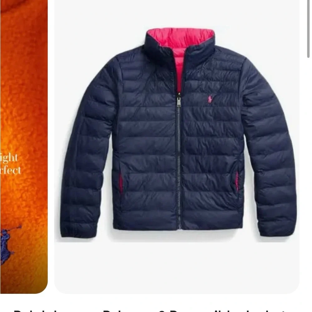 Ralph Lauren Polo Bright Pink and Navy Reversible Puffer Jacket - Picture 2 of 7
